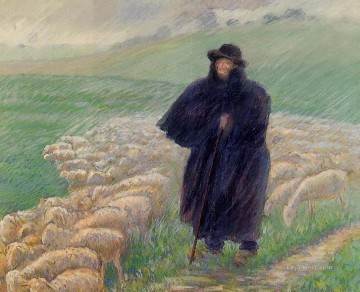 pastor bajo un aguacero 1889 Camille Pissarro Pinturas al óleo